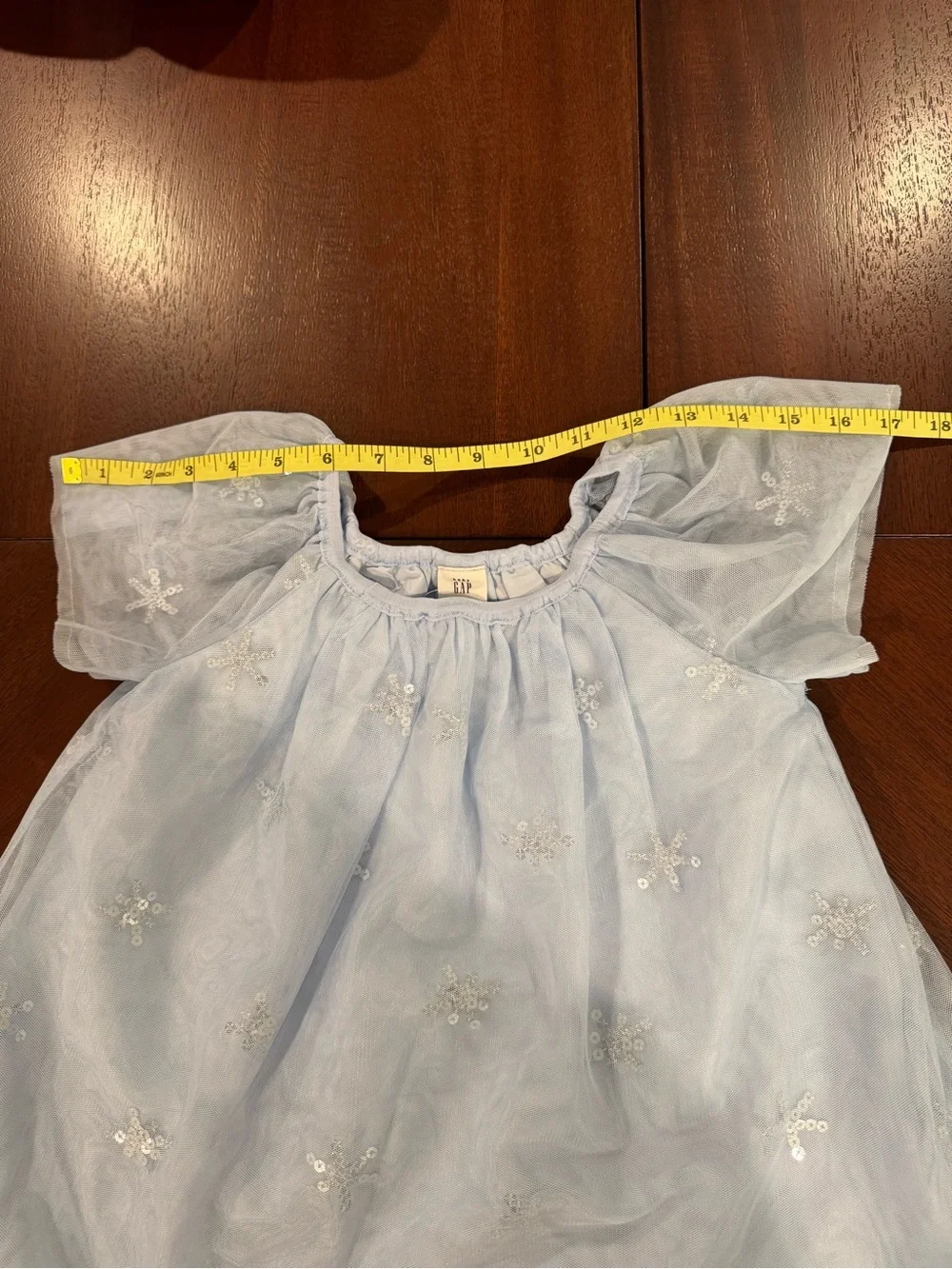GAP Light Blue Embroidered Tulle Short Sleeve Top